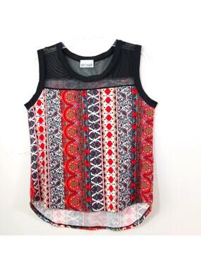 Hot Ginger paisley striped & sheer net tank top L
